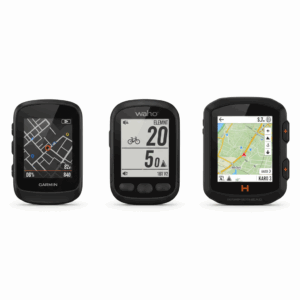 3 compteurs gps vélo l'un a coté de l'autre