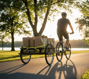 carriole vélo burley avec sacs de courses