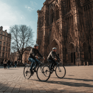 strasbourg à vélo devant la cathérale