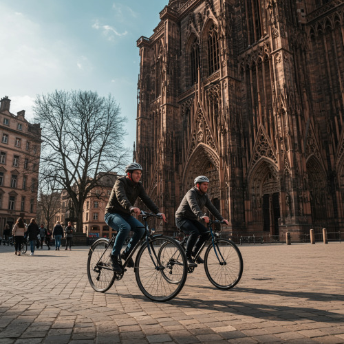 strasbourg à vélo devant la cathérale